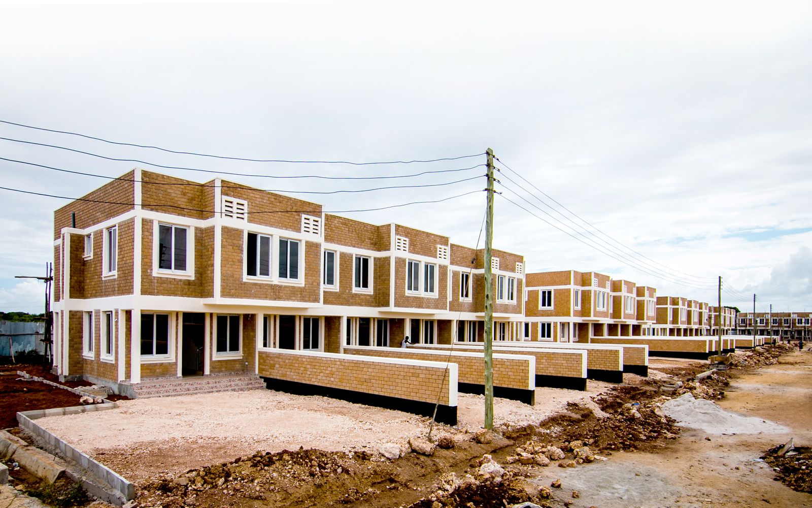 Multi-storey residential apartment blocks at Mwongozo arranged in repeating terraces