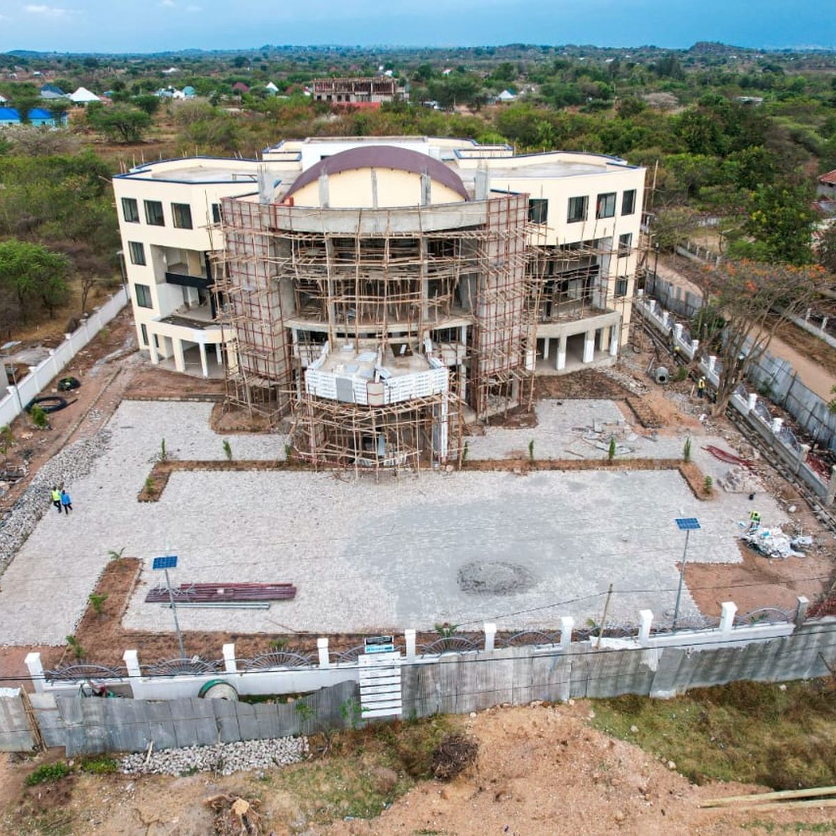 The domed central atrium under construction with scaffolding in place