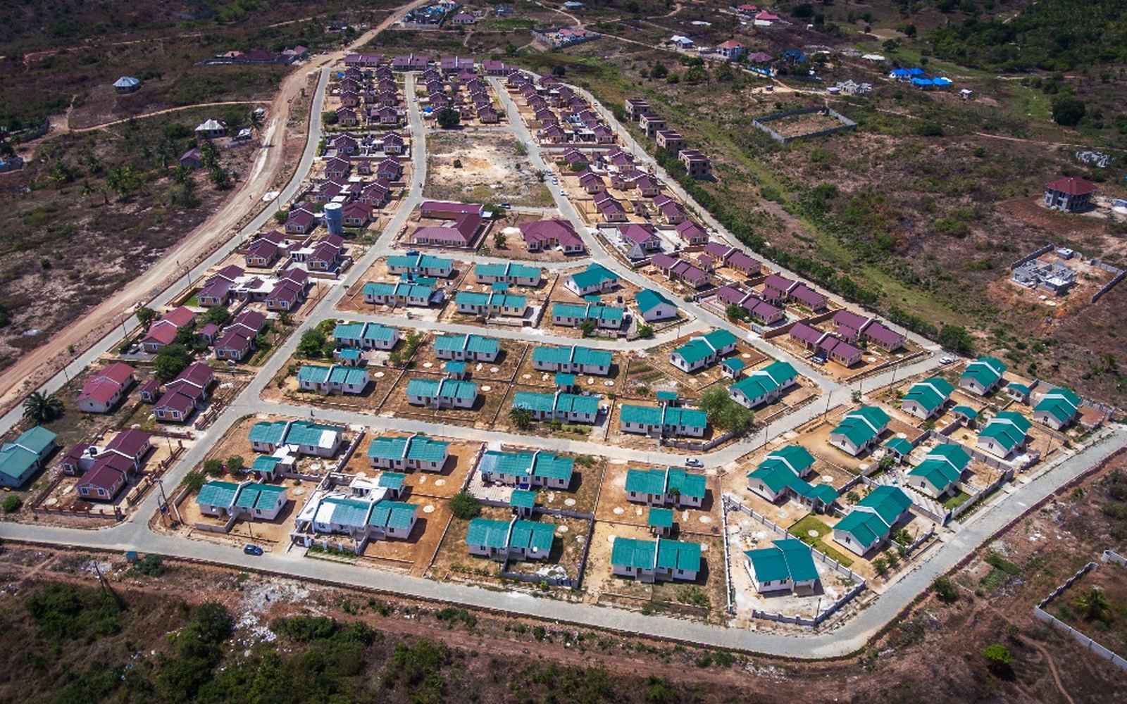 Aerial view of the Watumishi housing development showing internal access roads and landscaping
